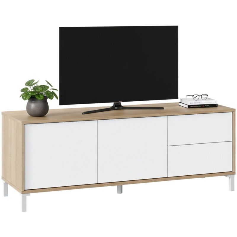TV-Ständer Dayha, Sideboard für Fernseher mit 2 Türen, TV-Ständer im Wohnzimmer, Fernsehschrank, Sideboard für Wohnzimmer, 130x41h47 cm, Eiche und