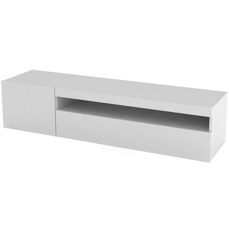 Wohnzimmer-TV-Ständer, Made in Italy, 2-türiger TV-Ständer, Wohnzimmer-TV-Ständer, 150x40h37 cm, glänzende weiße Farbe - Dmora