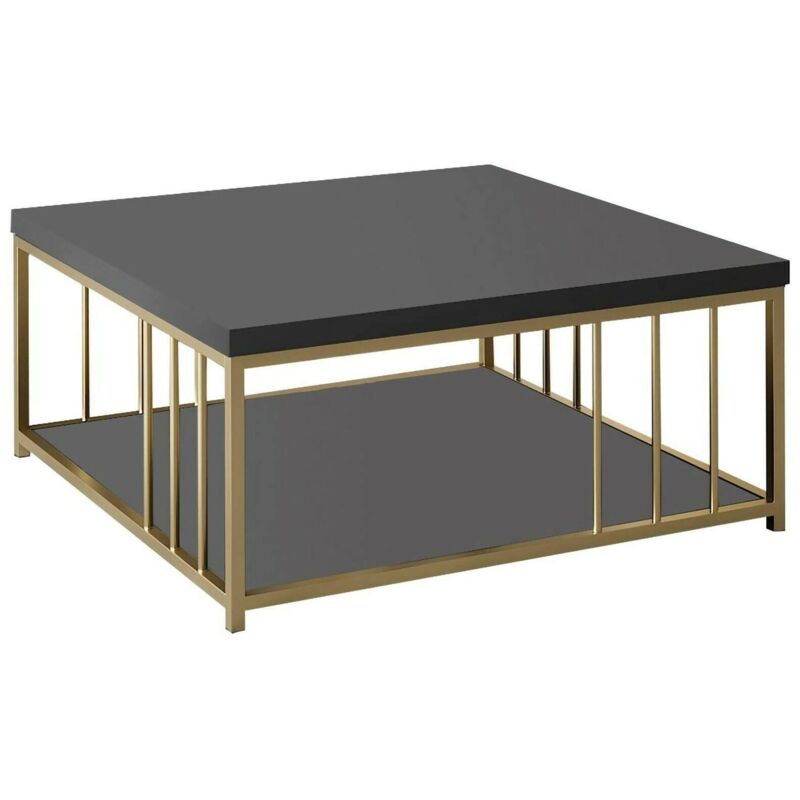 Dmora - Wohnzimmertisch Ankaa, Niedriger Wohnzimmertisch, Kaffeeregal, Couchtisch für Sofa, 90x90h40 cm, Anthrazit und Gold, mit verstärkter