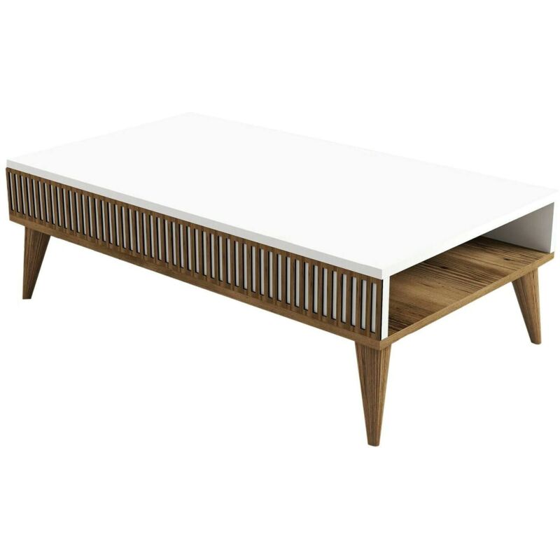 Wohnzimmertisch Capricorn, Niedriger Wohnzimmertisch, Kaffeeregal, Couchtisch für Sofa, 105x60h35 cm, Walnuss und Weiß, mit verstärkter Verpackung