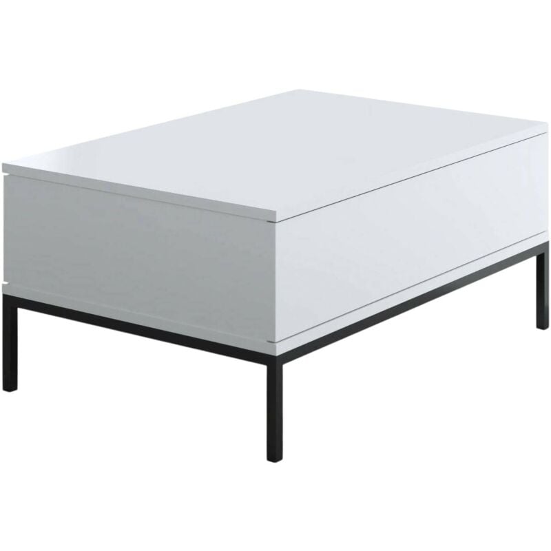 Wohnzimmertisch Dfiamozz, Niedriger Wohnzimmertisch, Kaffeeregal, Couchtisch für Sofa, 90x60h40 cm, Weiß und Schwarz - Dmora