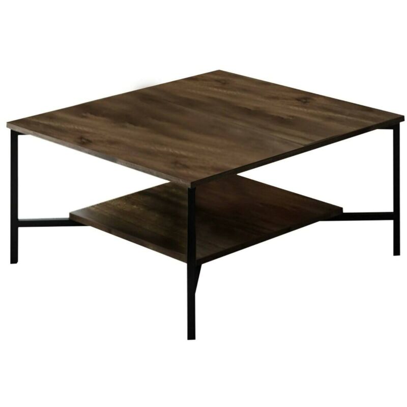 Wohnzimmertisch Dichiar, Niedriger Wohnzimmertisch, Kaffeeregal, Couchtisch für Sofa, 80x80h40 cm, Walnuss und Schwarz - Dmora