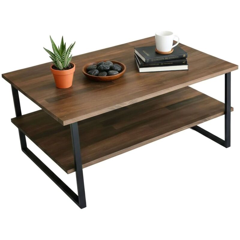 Wohnzimmertisch Dlionett, Niedriger Wohnzimmertisch, Kaffeeregal, Couchtisch für Sofa, 85x60h40 cm, Nussbaum - Dmora