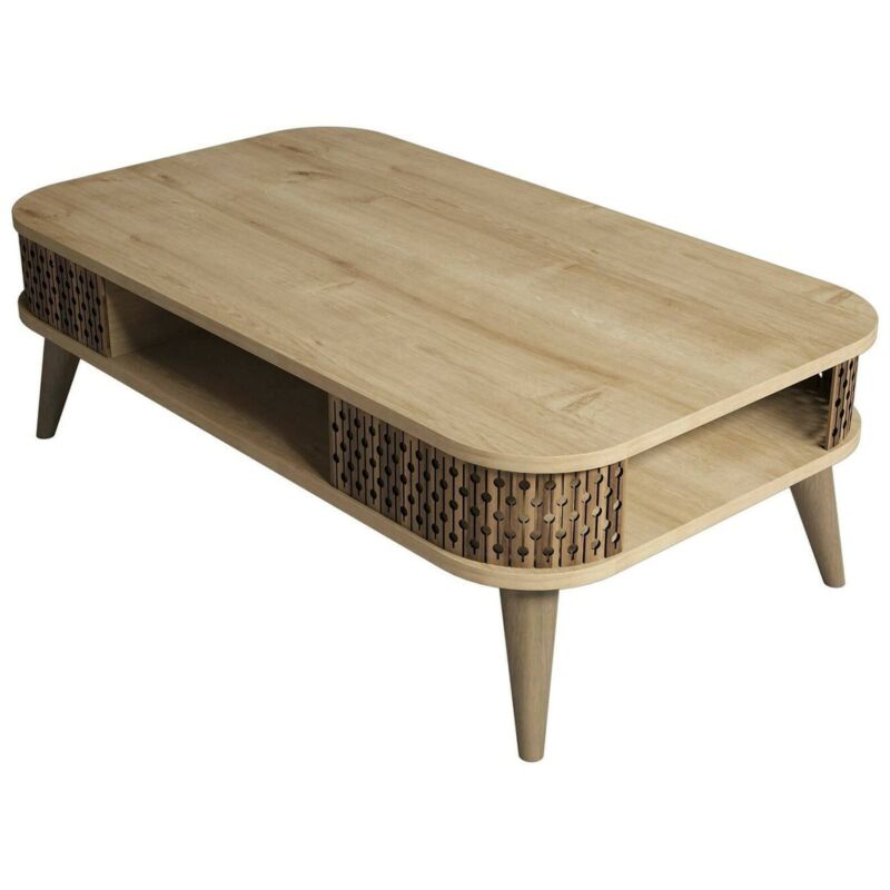 Dmora - Wohnzimmertisch Kocab, Niedriger Wohnzimmertisch, Kaffeeregal, Couchtisch für Sofa, 105x60h35 cm, Eiche, mit verstärkter Verpackung