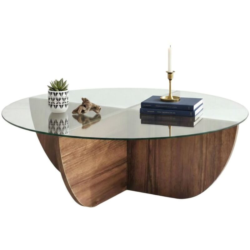 Wohnzimmertisch Phoebe, Niedriger Wohnzimmertisch, Kaffeeregal, Couchtisch für Sofa, 90x90h30 cm, Nussbaum, mit verstärkter Verpackung - Dmora