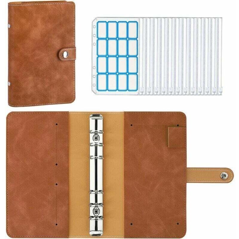 Dokumentenmappe aus PU-Leder im A6-Format, 12 transparente Reißverschlusstaschen, Besprechungsmappe, 6-Ring-Ordner für Visitenkarten, Büroplaner