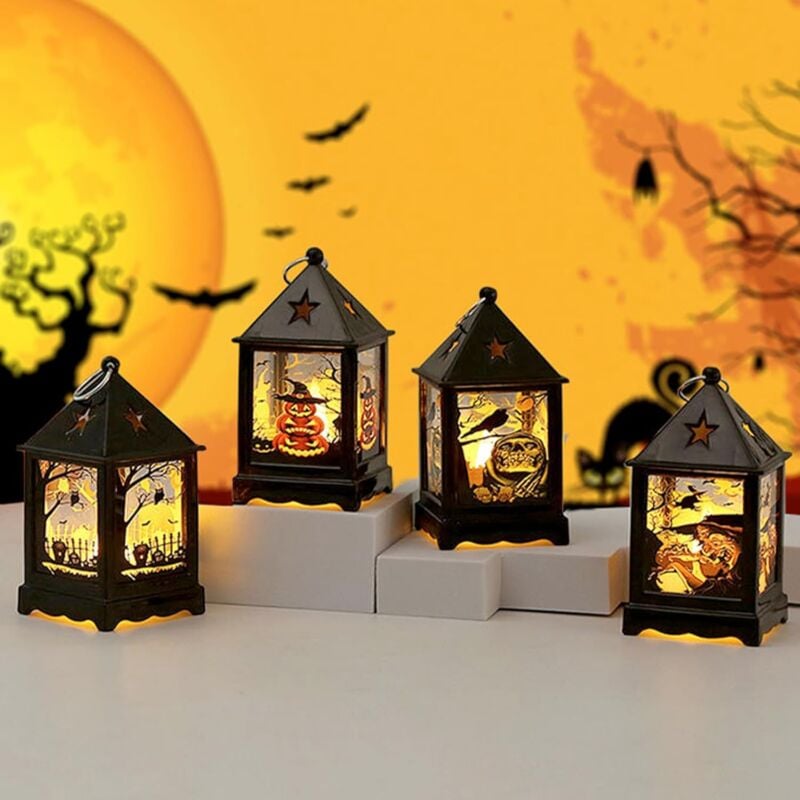 DOLASO 4 Stück Halloween-LED-Laterne, Hängelaterne, Halloween-Dekoration für draußen und drinnen, Halloween-LED-Kerzenlaterne, leuchtende