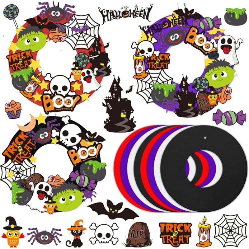 DOLASO Halloween-Bastelsets für Kinder, Set mit 8 Halloween-Dekorationen, Halloween-Kranz, Tür-Innendekoration, DIY-Halloween-Party-Dekorationen,