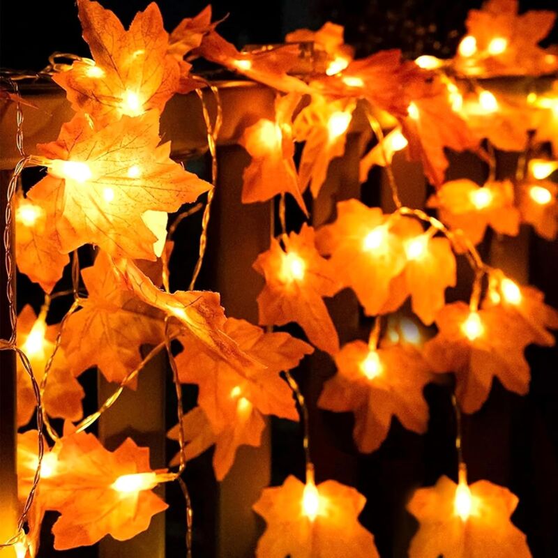 DOLASO Herbstlicht-Girlande, Ahornblatt-Lichtgirlande, Halloween-Dekoration, 3 Meter, 20 LEDs Herbstblätter-Girlande, für Thanksgiving-Dekoration,