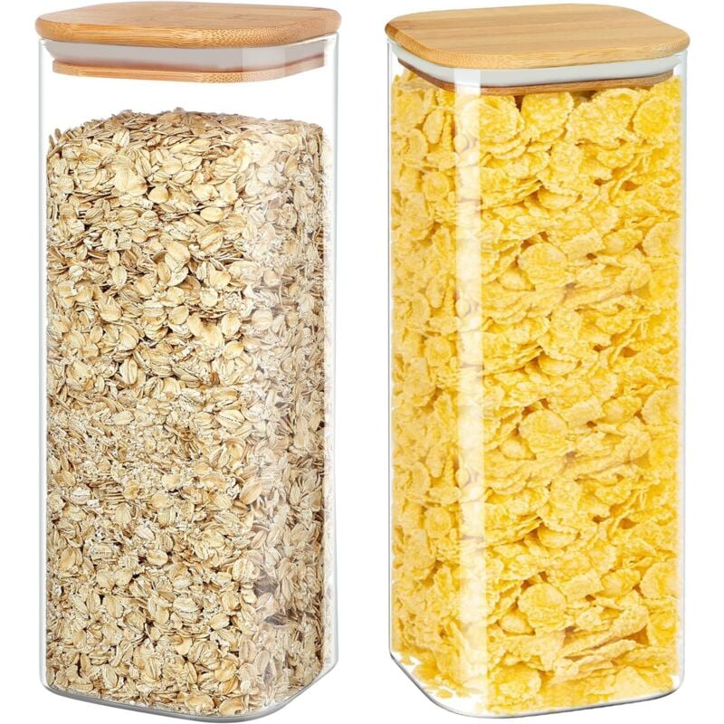 DOLASO Set mit 2 Glasbehältern mit luftdichtem Bambusdeckel für Nudeln, Samen, Kaffee, Reis, Kekse, Nüsse, großes Fassungsvermögen 2100 ml