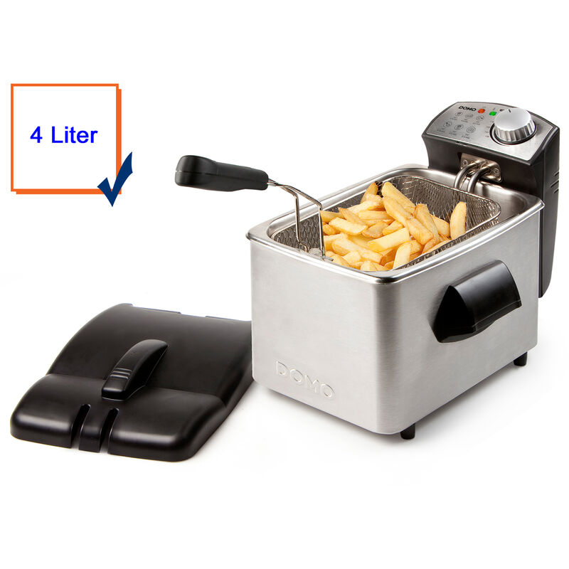 Domo - Kaltzonen Fritteuse Edelstahl mit Deckel, 3000 Watt, 4 Liter