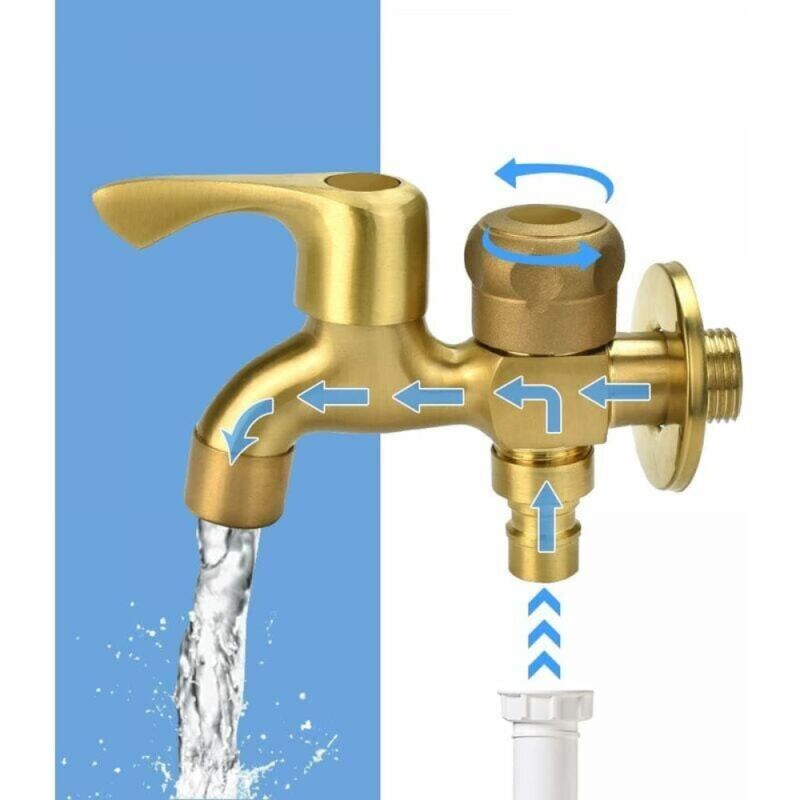 Doppel-Gartenarmatur mit 1/2-Zoll-Auslass, Messinganschlüsse, Doppelarmatur für Waschmaschine, Außenarmatur geeignet für Garten, Waschmaschine und
