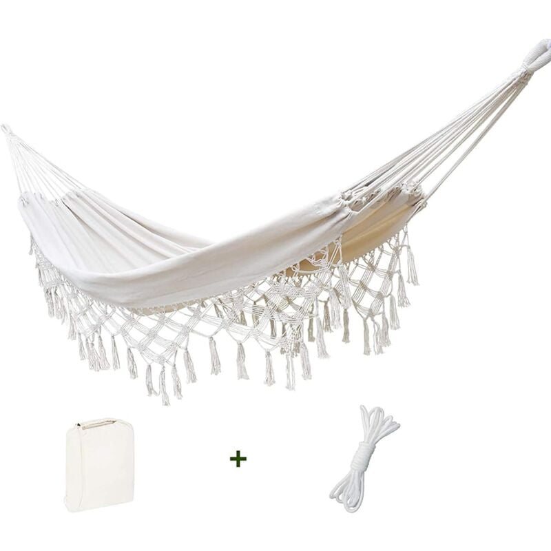 Doppel-Hängematte für Zuhause oder draußen, für den Innen- und Außenbereich, weiche Baumwolle, Hängematte für zwei Personen, für Terrasse, Hinterhof,