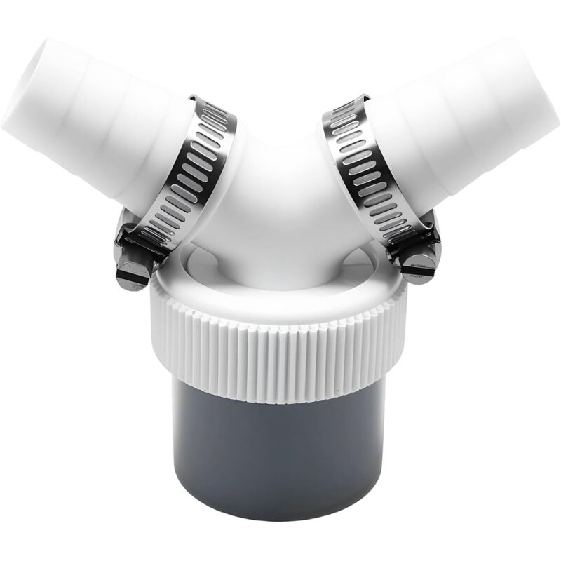 Doppelablaufgarnitur für Waschmaschine – mit Schlauchschelle und Y-Adapter – für Waschmaschine und Trockner – mit 19 bis 24 mm Zulauf und 40 mm Ablauf