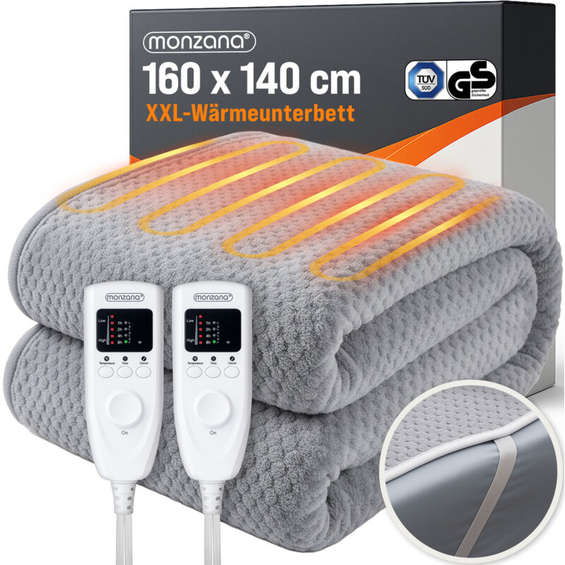 MONZANA® Doppelheizdecke 160x140cm 5 Stufen 2x60W Wärmedecke Überhitzungsschutz waschmaschinenfest Heizdecke Wärmedecke