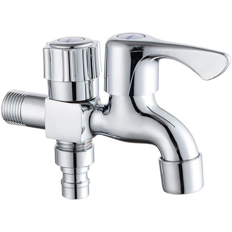 Doppelkopf Waschmaschine Wasserhahn Waschmaschine Badezimmer Wasserhahn Spülmaschine Absperrventil, Wasserhahn mit zwei Ausgängen für Garten,