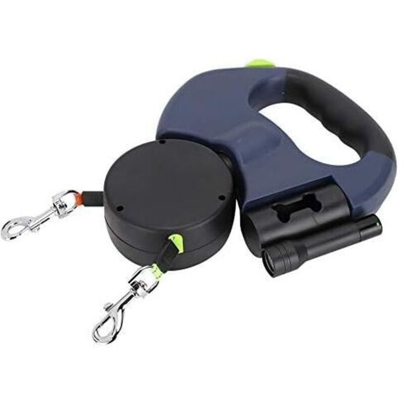 Odipie - Doppelleine für 2 Hunde, 3m Blau, Ausziehbare Hundeleine, Hundeleine mit Doppelrolle, Leinenteiler für Zwei Hunde, für Kleine Mittel Große