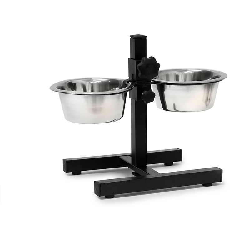 Relaxdays - Futterstation Hund, 0,8l Edelstahlnäpfe, Napfständer höhenverstellbar hbt 27 x 36 x 21,5cm, rutschfest, silber