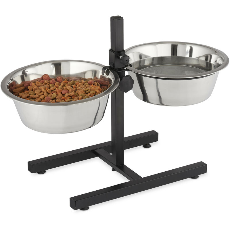 Relaxdays Futterstation Hund, 4,5 l Edelstahlnäpfe, Napfständer höhenverstellbar HBT 42 x 61 x 29 cm, rutschfest, silber