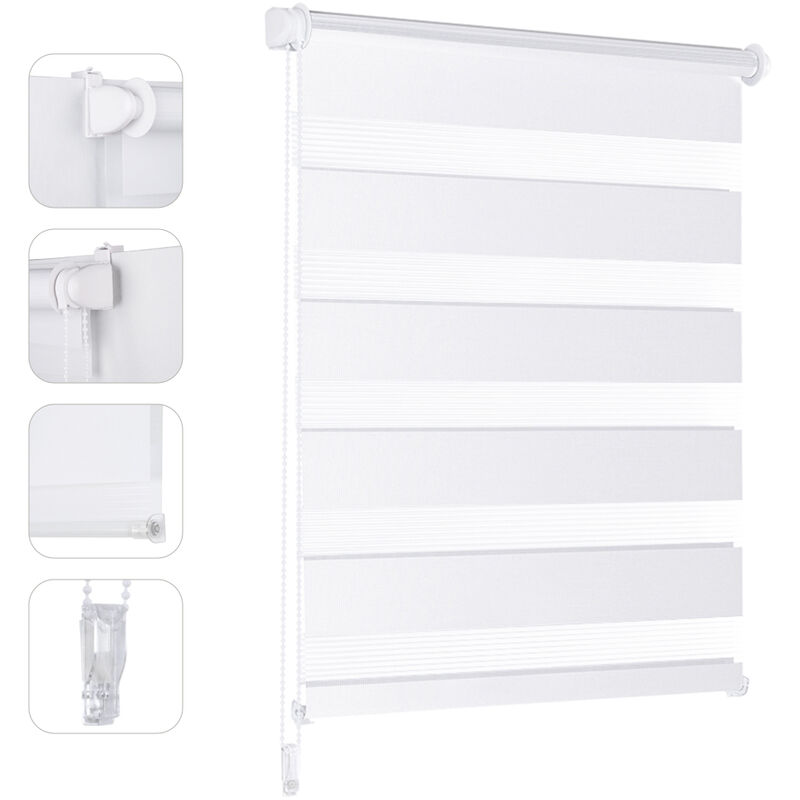 Doppelrollo Klemmfix ohne Bohren für Fenster ohne Bohren Doppelrollo Duo Rollo Jalousie Sonnenschutz, Weiß, 85x100cm