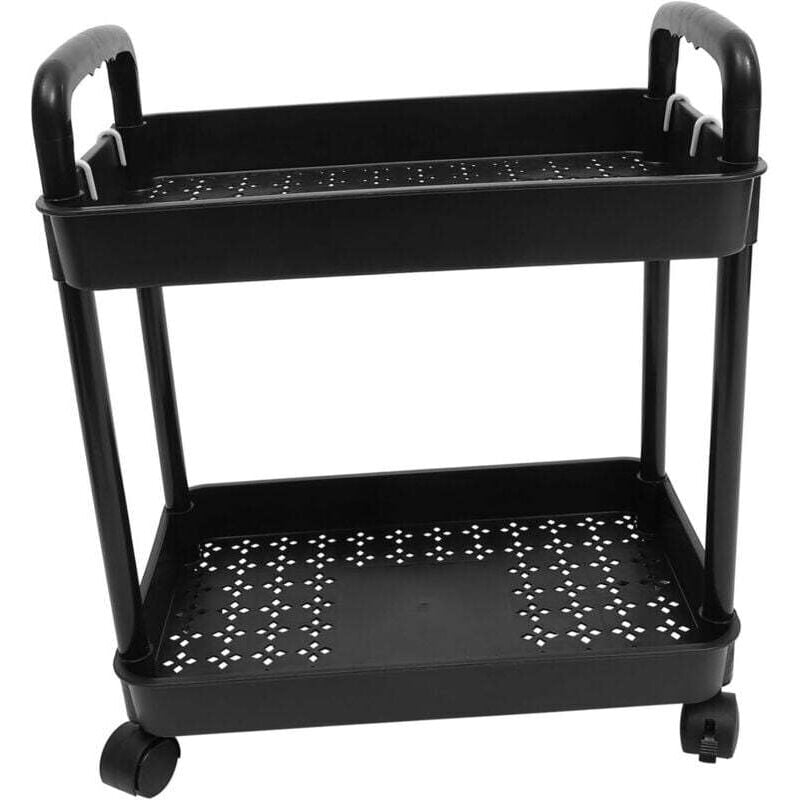 Doppelschichtiger Trolley-Halter, mobiler Trolley-Organizer, mobiler Wagen, Aufbewahrungswagen, Korb auf Rädern, Schwarz