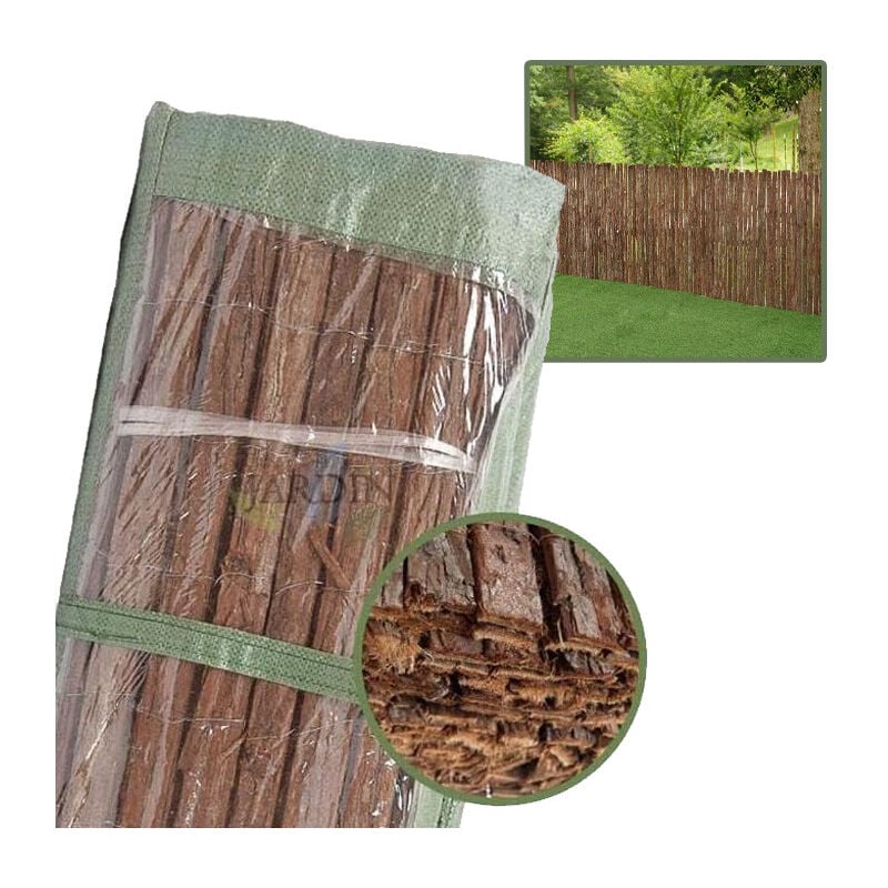 Suinga - Doppelter Rindenzaun 100x300 cm, Gartenbordüre, Gartenzaun-Panel. Sichtschutz, Beschattung und Abgrenzung im Garten