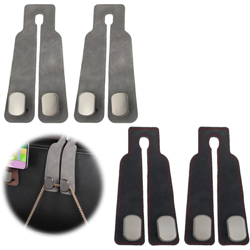 Doppelte Autositz-Rückenlehnenhaken aus Leder, Kopfstützenhaken, Taschenhaken, Organizer für Autositz-Rückenlehnentaschen, 4er-Set
