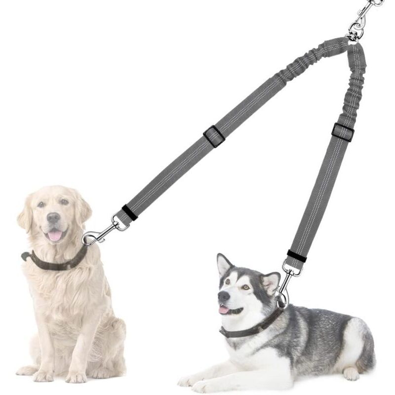 Doppelte Hundeleine, 360° drehbare reflektierende Leinenbefestigung, verstellbare Länge, doppelte Hundeleine, grau Ymyny