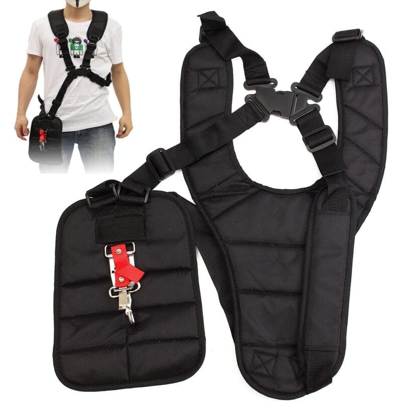 Doppelter Schultergurt, gepolsterter Schultergurt, geknöpfter Sicherheitsgurt für STIHL Husqvarna ECHO Motorsense, Rasenmäher, Schwarz (34 x 26 cm)
