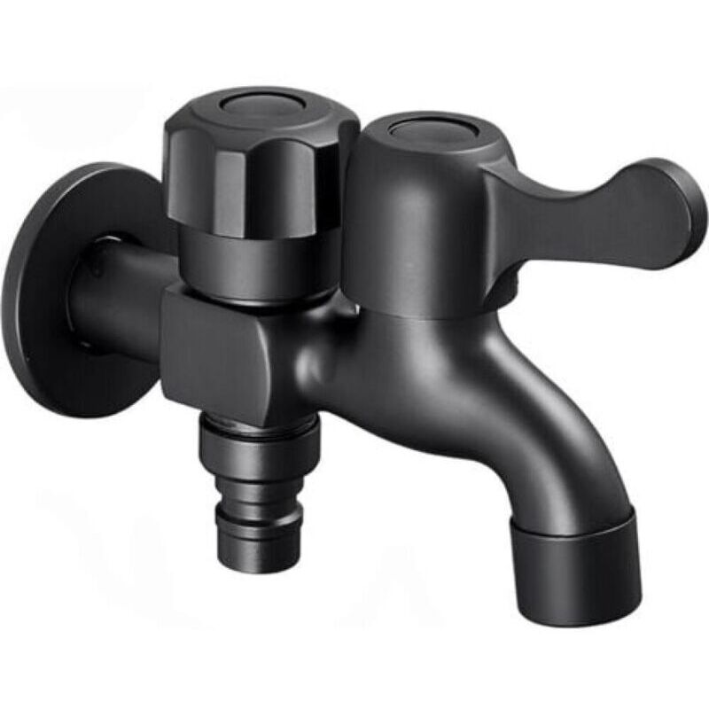 Doppelter Wasserhahn für Waschmaschine, Messing-Waschmaschinen-Wasserhahn, schwarzer Garten-Wasserhahn für den Außenbereich, Doppelter Wasserhahn für