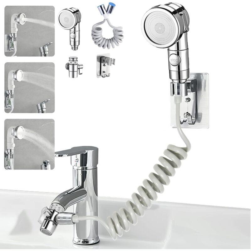 Duschkopf an Wasserhahn anpassbar, einfaches Haarewaschen und Geschirrspülen, Waschbecken-/Friseur-/Waschbeckendusche,