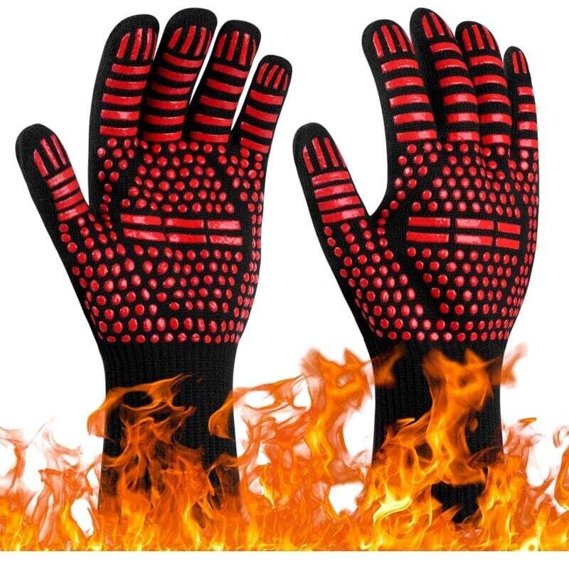 DPZO Grillhandschuhe, hitzebeständig bis 800 °C, rutschfest und hitzebeständig, ideal für BBQ, Backofen, Grill, Kamin, Schweißen und Backen.
