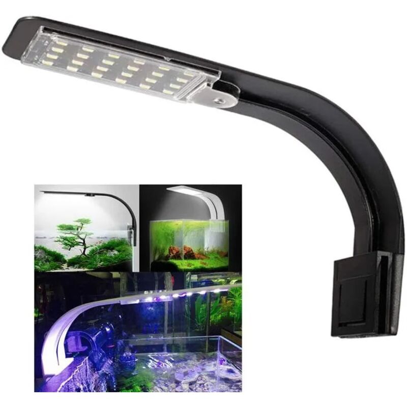 INHHUB Aquariumlicht, ultradünnes LED-Aquariumlicht, Mini-Clip-on-Aquariumlampe mit 24 LEDs, weißes und blaues Licht für Fische und Pflanzen, 10 W –