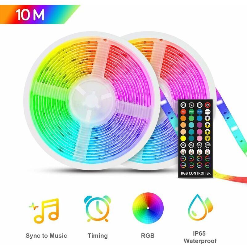 INHHUB 10 m wasserdichter LED-Streifen, RGB5050 LED-Streifen 12 V, mehrfarbig IP65 mit Timing-Musikfunktion, Infrarot-Fernbedienung, LED-Streifen für