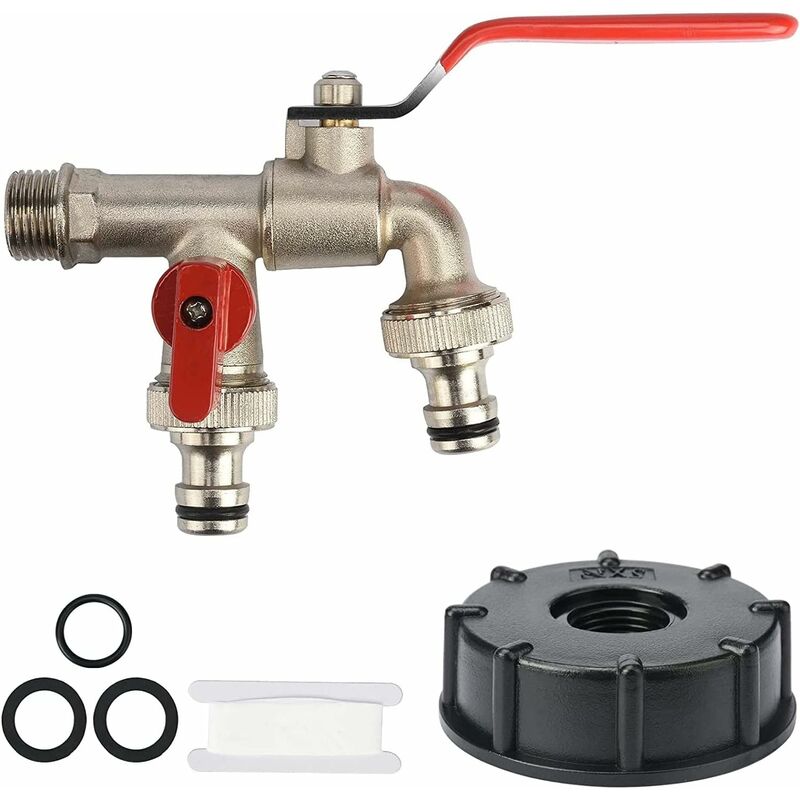 Jinlefu - Drado 1/2 Zoll Messing-Wasserhahnanschluss, 1000 l Tank-Adapter-Wasserhahn, Regenwasser-Sammelhahn für Garten, Tank