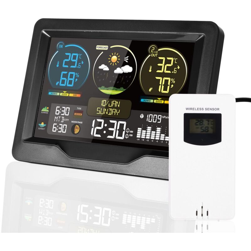 Drahtlose Wetterstation, Drahtlose Wetterstation Für Den Innen- Und Außenbereich, Innenthermometer Mit Sensor, LED-Hintergrundbeleuchtung,