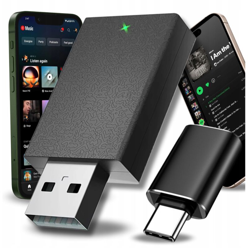 DRAHTLOSES CARPLAY ANDROID AUTO WIFI BLUETOOTH USB A/C-ADAPTER Schwarz