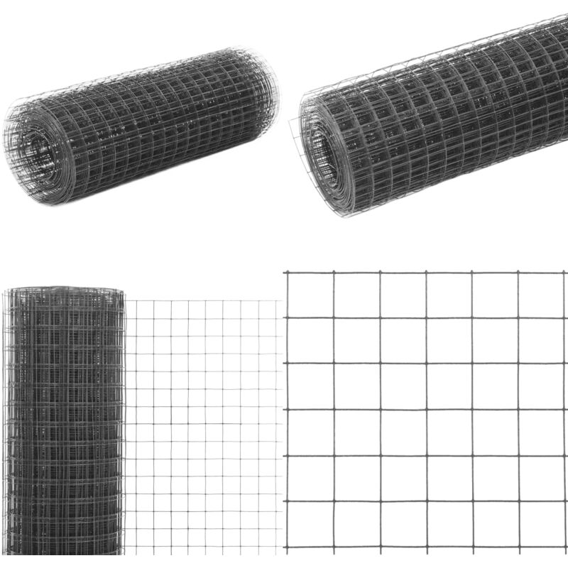 Drahtzaun Stahl mit PVC-Beschichtung 10x0,5 m Grau - Zaun Aus Stahl - Maschendrahtzaun - Gartenzaun - Tiergehege - Vogelvoliere - Home & Living
