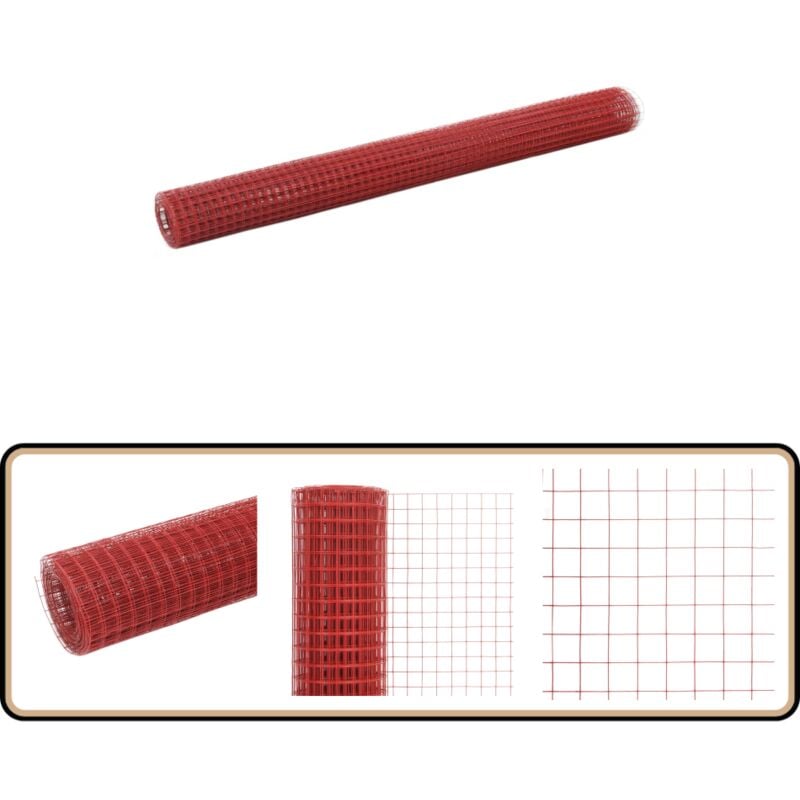 Drahtzaun Stahl mit PVC-Beschichtung 10x1,5 m Rot - Zaun Aus Stahl - Gartenzaun - Maschendrahtzaun - Tiergehege - Vogelvoliere