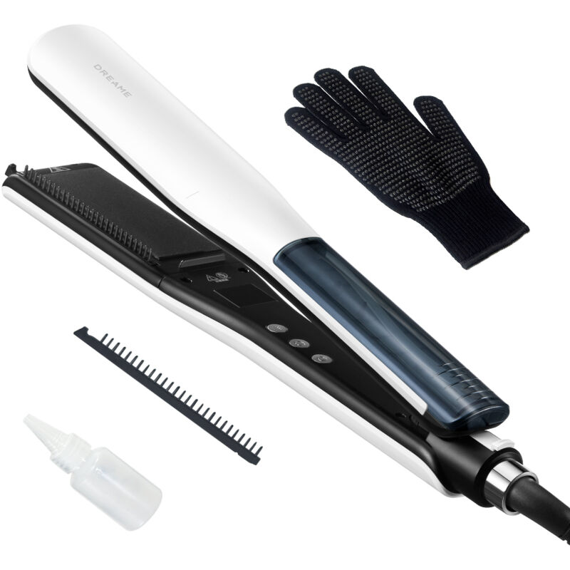 Dreame AuraSteam Straight, Glätteisen, glatte und lockige Frisuren, vergrößertes Panel, flexible 3D-Platte, Dual-Reihen-Dampf, abnehmbarer