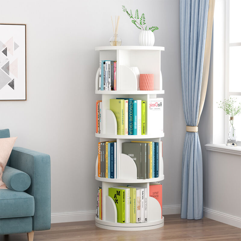 Drehbares Bücherregal Standregal Drehregal Weiß Drehbar Hohes Bücherregal Aufbewahrungs-Display Regal Boden Stehend Regale für Haus Wohnzimmer Studie