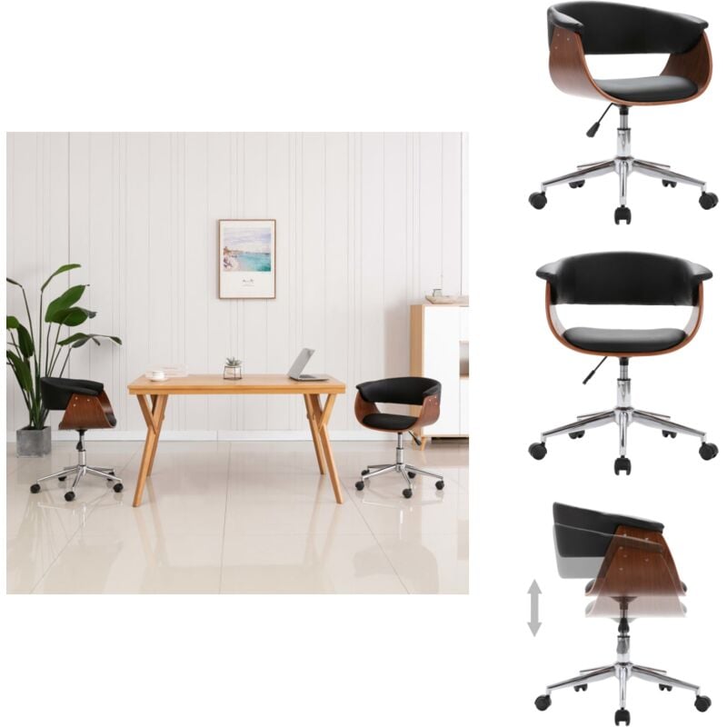 Drehbarer Bürostuhl Schwarz Bugholz und Kunstleder - Bürostuhl - Drehstuhl - Schreibtischstuhl - Home Office - Ergonomischer Stuhl