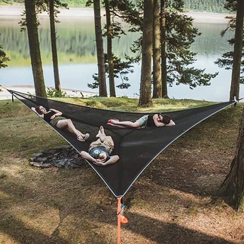 Dreieckige Hängematte, tragbare Mehrpersonen-Hängematte, Outdoor-Camping, Lufthängematte, 3-Punkt-Design für 2–3 Personen, für Reisen, Garten,