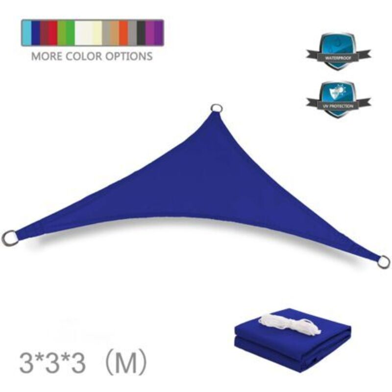Dreieckiges Outdoor-Sonnensegel 3x3x3m - Garten Pool Outdoor Markise Blau
