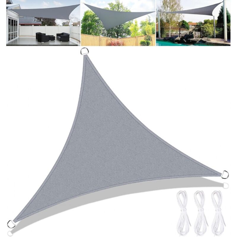 Dreieckiges Sonnensegel 3x3x3 m, wasserdichtes Terrassen-Sonnensegel, UV-beständig, Sonnensegel für den Garten mit Seil, Grau