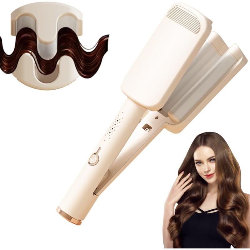 Dreifach-Lockenstab mit 32 mm Durchmesser für weite Locken und Meerjungfrauenwellen, 4 Temperaturstufen, geeignet für langes und kurzes Haar.