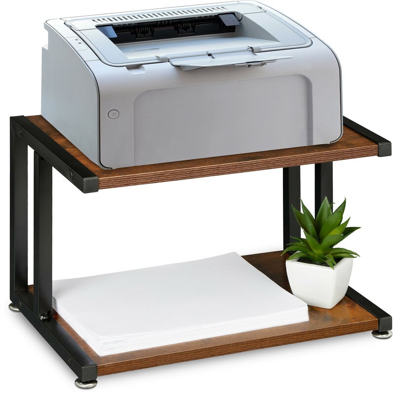 Relaxdays - Druckerständer, Schreibtischaufsatz für Drucker, hbt: 28 x 44 x 28 cm, Industrial Design, dunkelbraun/schwarz