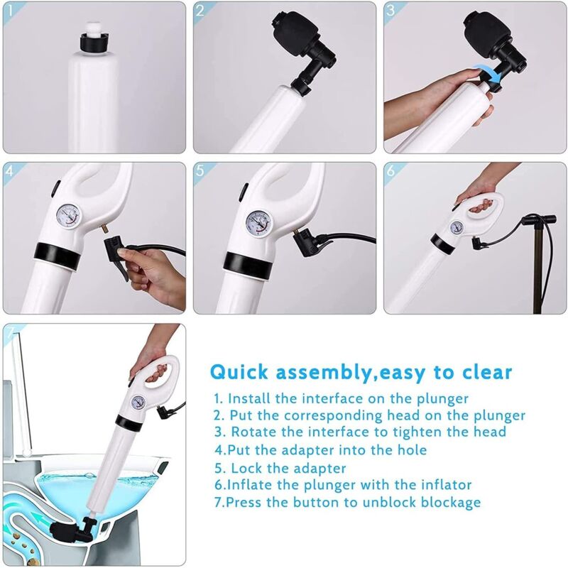 Druckluft Toilettenpümpel, Saugglocke, Saugglocke mit Barometer, Pümpel-Entferner, Toilette mit 3 Pümpelköpfen und Inflator, Entferner für Toilette,