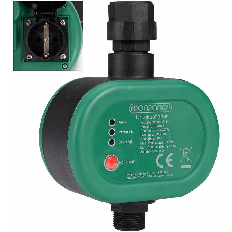 Druckwächter Druckschalter mit Kabel 10 Bar Gartenbewässerung Pumpensteuerung Hauswasserwerk Trockenlaufschutz - Monzana