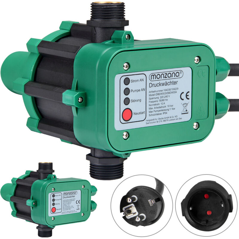 MONZANA® Druckschalter Wasserpumpe 10 Bar Trockenlaufschutz Pumpensteuerung Hauswasserwerk Druckwächter Gartenpumpe Drucktaster ohne Kabel